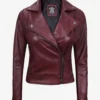Women's Real Lambskin Leather Maroon Biker Style Jacket
