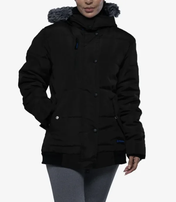 Jasmime Women’s Gray 3/4 Length Puffer Jacket – Faux Fur Trim Hood