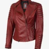 Women's Red Asymmetrical Padded Leather Biker Style Jacket