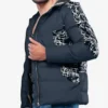 Karter Men’s Duck Down Navy Blue Patterned Puffer Jacket With Hood