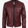 Men's Burgundy Biker Style Leather Jacket