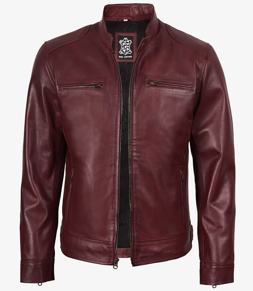 Men's Burgundy Biker Style Leather Jacket Men's Burgundy Biker Style Leather Jacket