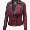 Women's Real Lambskin Leather Maroon Biker Style Jacket