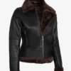 Womens Dark Brown Shearling Leather Bomber Jacket