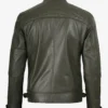 Mens Quilted Shoulder Olive Green Biker Style Leather Jacket