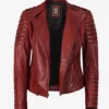 Women's Red Asymmetrical Padded Leather Biker Style Jacket