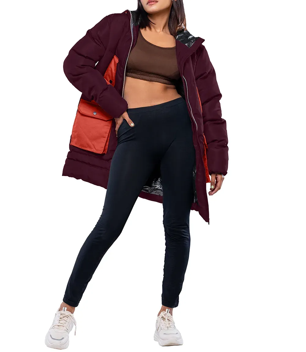 Reid Women’s Maroon & Rust Puffer Jacket With Hood Reid Women’s Maroon & Rust Puffer Jacket With Hood