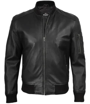 Men's Bryan Black Bomber Leather Jacket – Minimalist Edition