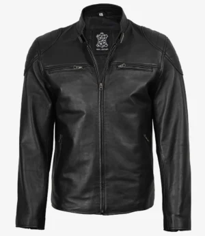 Men's Black Lambskin Leather Biker Style Jacket