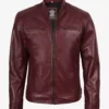 Men's Burgundy Biker Style Leather Jacket