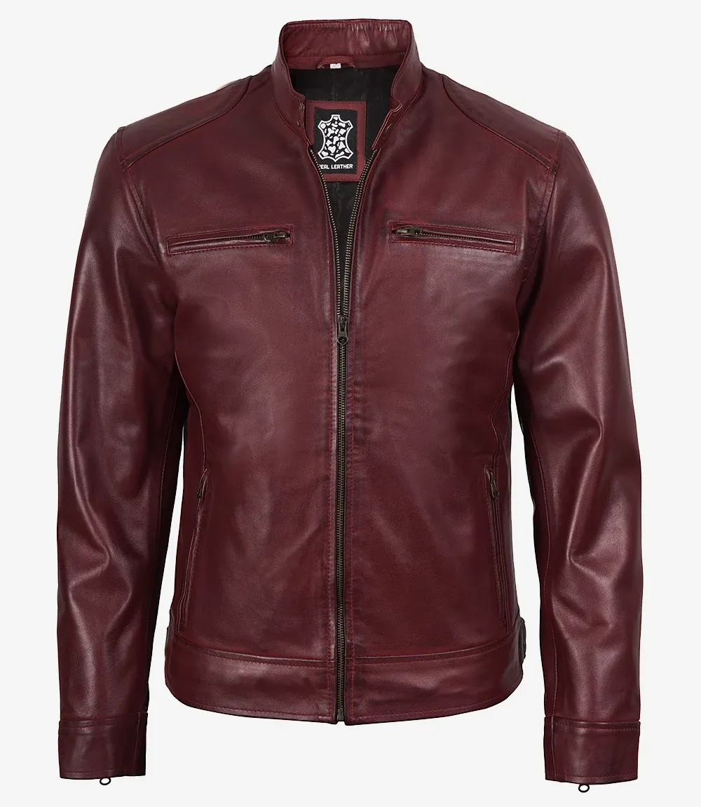 Men's Burgundy Biker Style Leather Jacket Men's Burgundy Biker Style Leather Jacket