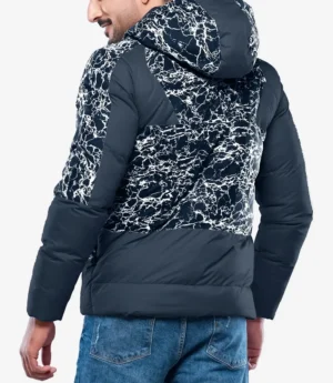 Karter Men’s Duck Down Navy Blue Patterned Puffer Jacket With Hood