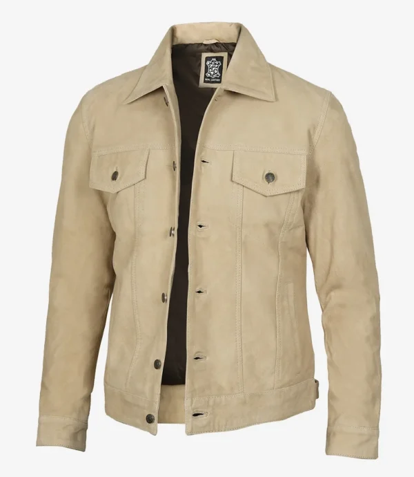 Men's Classic Camel Suede Trucker Style Jacket