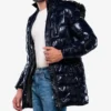 Carlos Men's Duck Down Navy Blue Puffer Jacket with Hood