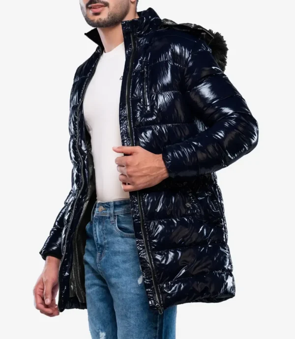 Carlos Men's Duck Down Navy Blue Puffer Jacket with Hood