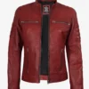 Womens Real Leather Red Waxed Biker Style Jacket