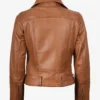 Women's Asymmetrical Biker Style Belted Tan Leather Jacket