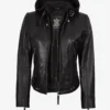Tonja Womens Real Leather Black Jacket With Hood