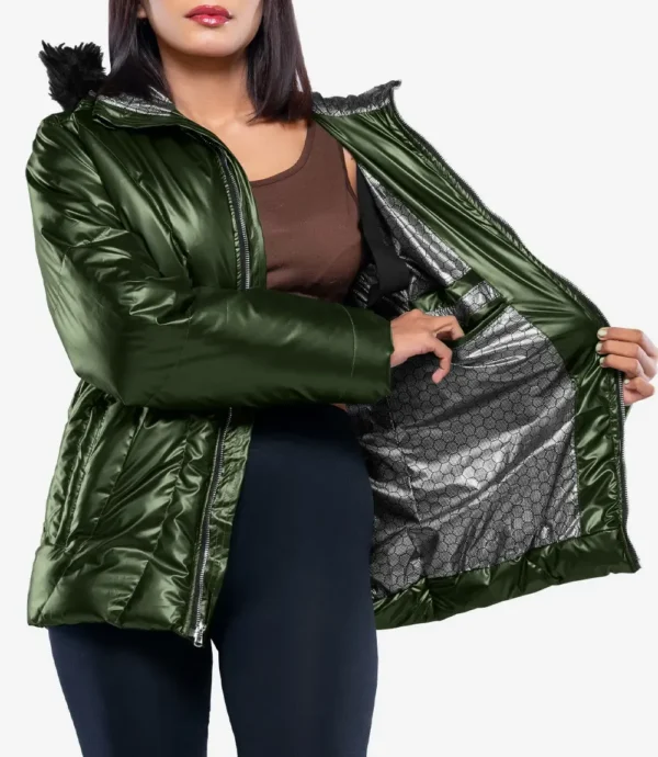 Lexie Women’s Duck Down Green Puffer Jacket - 700 Fill Insulation