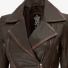 Womens Distressed Brown Long Biker Style Leather Jacket