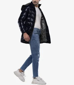 Carlos Men's Duck Down Navy Blue Puffer Jacket with Hood