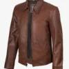 Mens Classic Cognac Harrington Leather Jacket