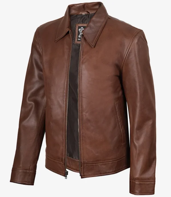 Mens Classic Cognac Harrington Leather Jacket