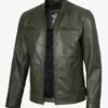 Dodge Olive Green Biker Style Leather Jacket for Men