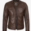 Dodge Men's Waxed Chocolate Brown Biker Style Leather Jacket