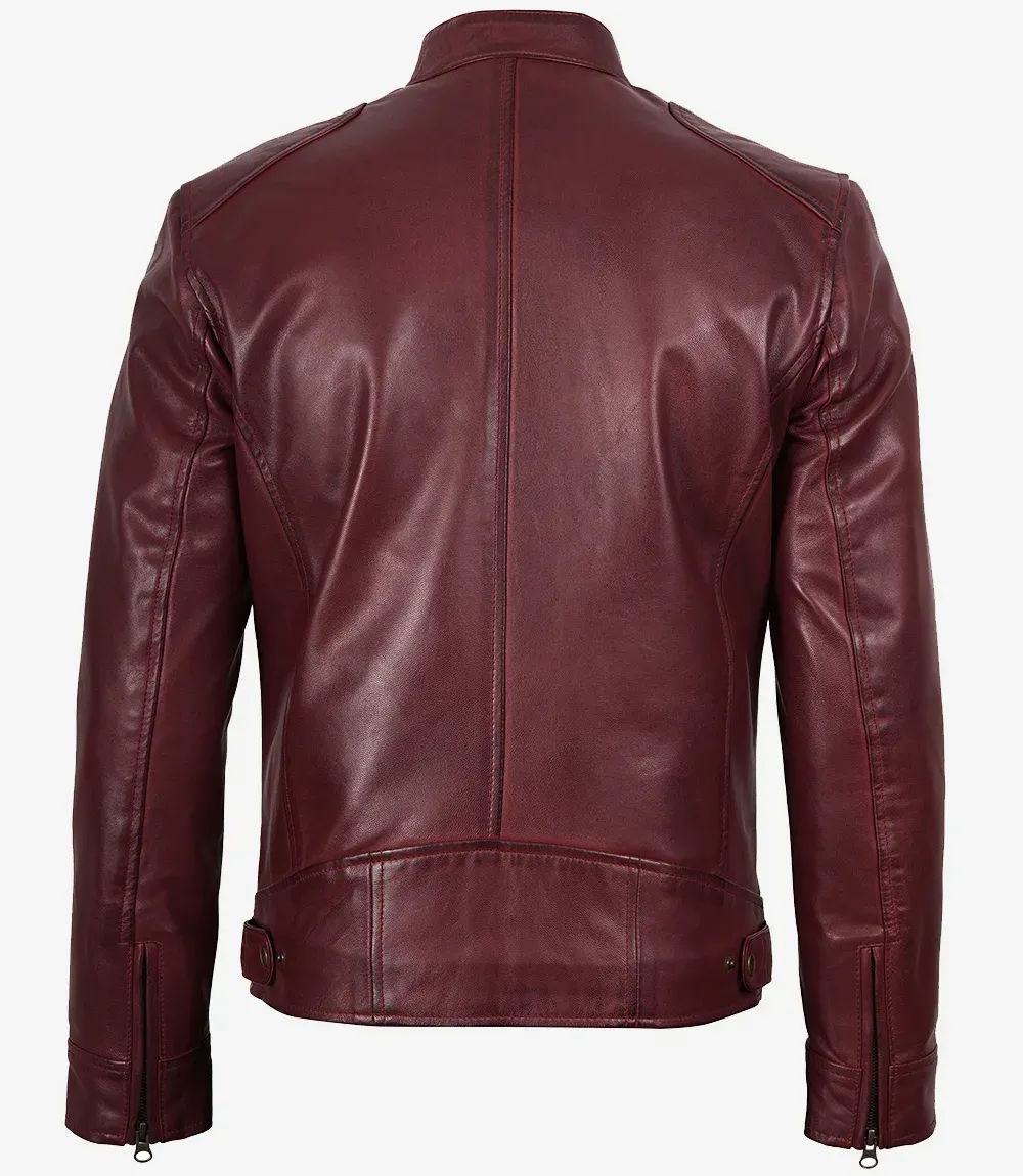 Men's Burgundy Biker Style Leather Jacket Men's Burgundy Biker Style Leather Jacket