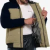 Walter Mens Duck Down Beige and Blue Puffer Jacket with Hood