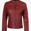 Womens Real Leather Red Waxed Biker Style Jacket