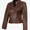 Women's Asymmetrical Cognac Leather Biker Style Jacket