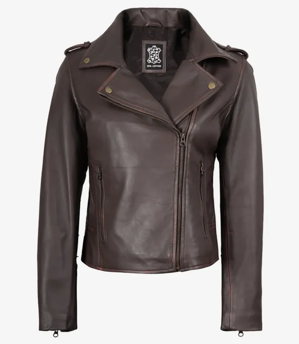 Women's Dark Brown Asymmetrical Biker Style Leather Jacket