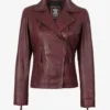 Womens Real Lambskin Leather Burgundy Biker Style Jacket