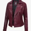 Women's Real Lambskin Leather Maroon Biker Style Jacket