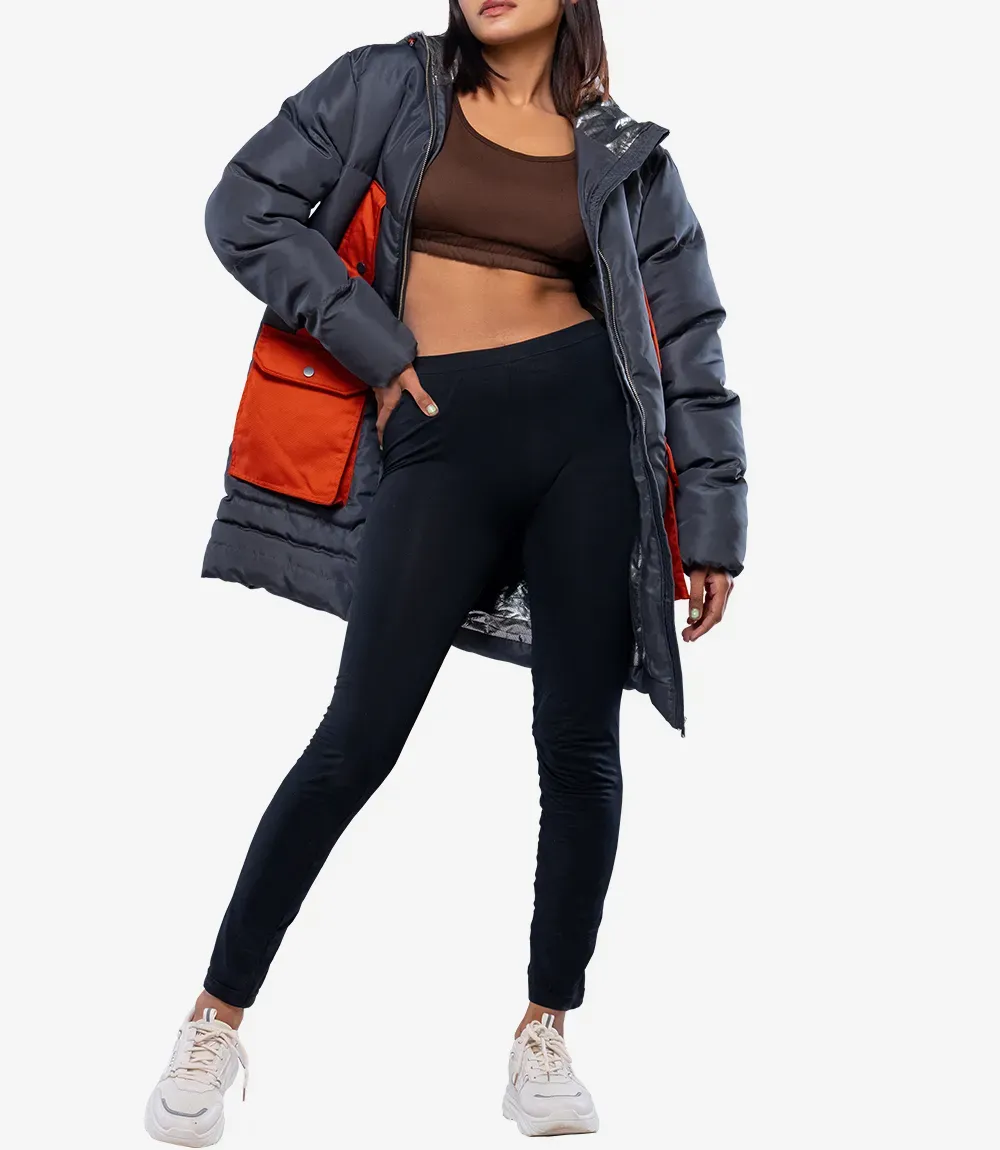 Reid Womens Every Dark Grey Rusk Puffer Jacket With Hood Reid Womens Every Dark Grey Rusk Puffer Jacket With Hood