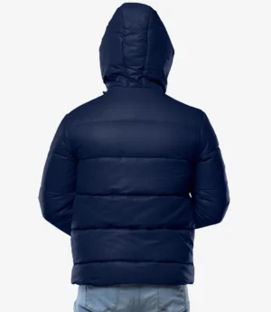Colby Navy Blue Mens Puffer Coat With Hood Water - Resistant