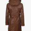 Women Brown Leather Coat With Fur Trim Removable Hood