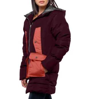 Reid Women’s Maroon & Rust Puffer Jacket With Hood