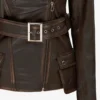 Womens Distressed Brown Long Biker Style Leather Jacket