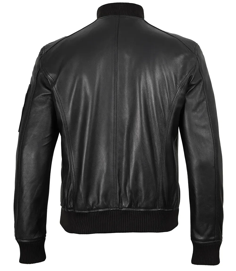 Men's Bryan Black Bomber Leather Jacket – Minimalist Edition