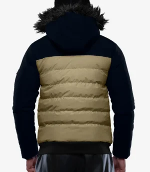 Walter Mens Duck Down Beige and Blue Puffer Jacket with Hood