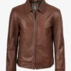 Mens Classic Cognac Harrington Leather Jacket
