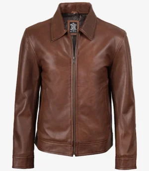 Mens Classic Cognac Harrington Leather Jacket