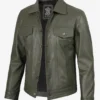 Men's Four Pockets Olive Green Trucker Leather Jacket