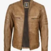 Men's Biker Style Camel Brown Leather Jacket