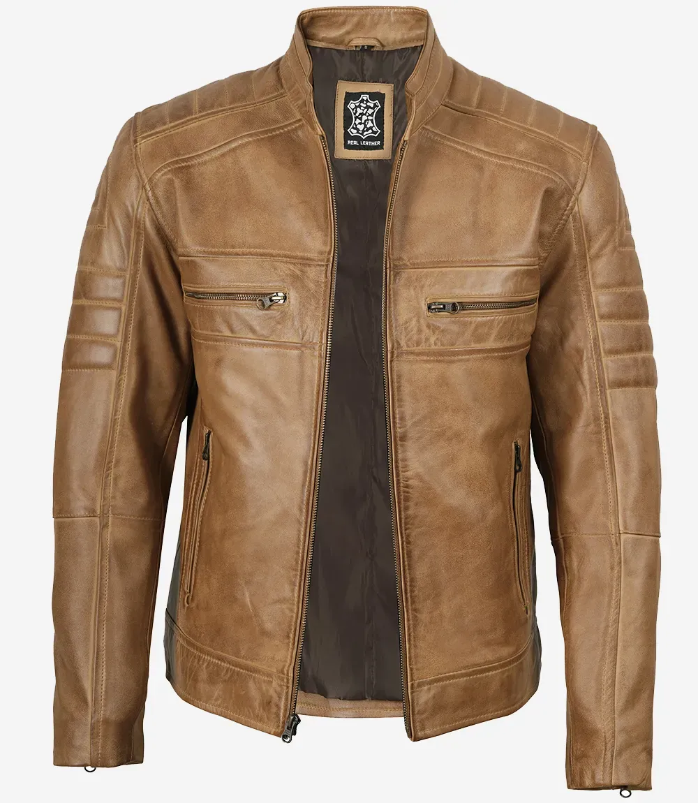 Men's Biker Style Camel Brown Leather Jacket Men's Biker Style Camel Brown Leather Jacket