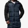 Lonnie Navy Blue & Grey Mens Long Winter Puffer Jacket - Hooded Down Coat