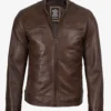 Dodge Men's Waxed Chocolate Brown Biker Style Leather Jacket